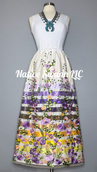 Lavender Emb. Floral Long Overlay Satin Ribbon Skirt