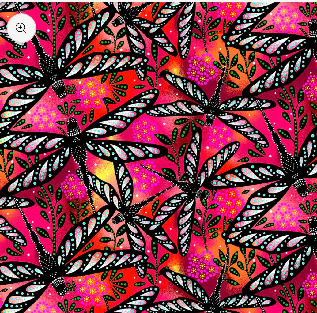 Pink-Orange Dragonflies Indigenous Fabric