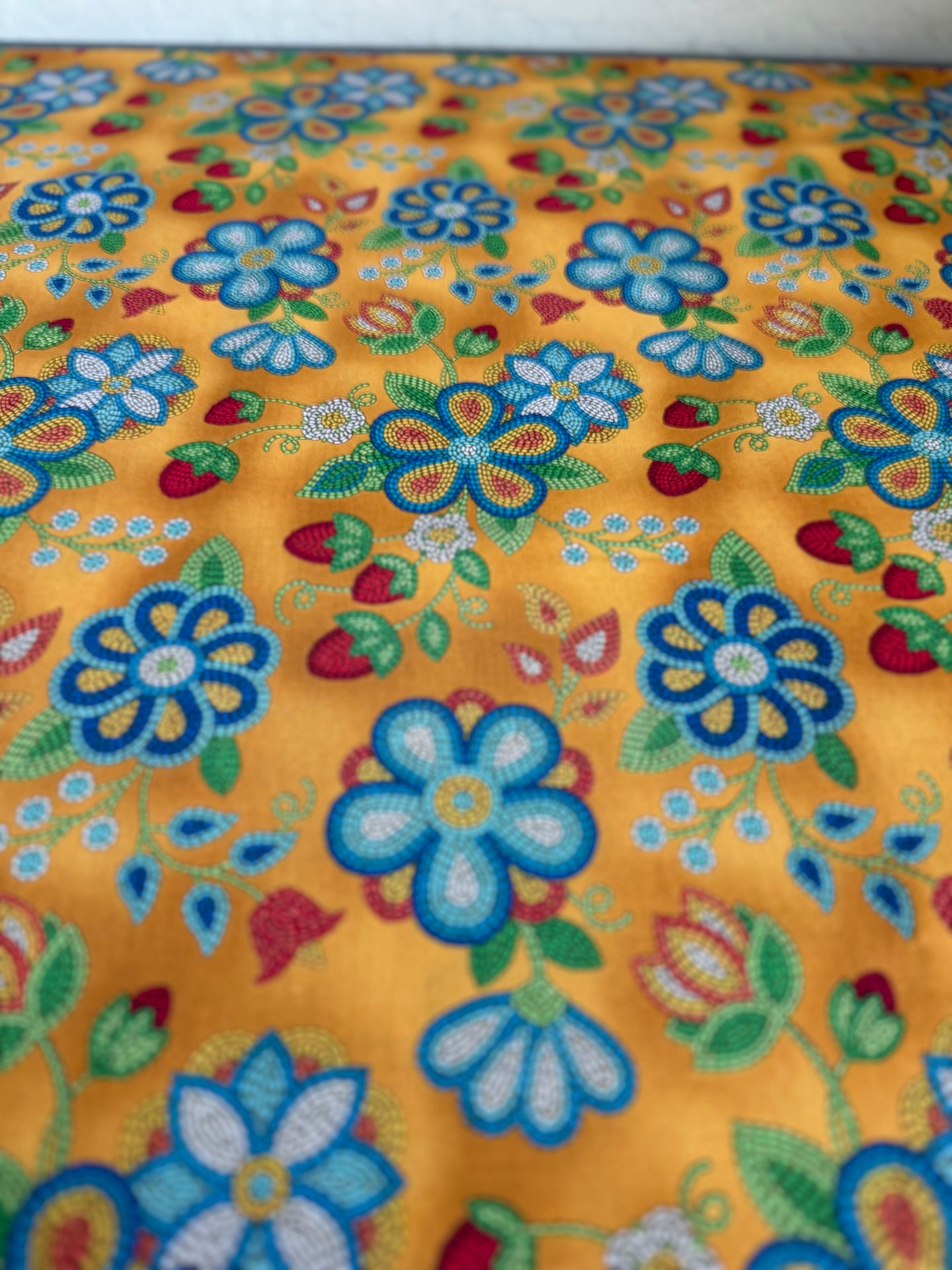 Mossehide Beaded Strawberry Cotton Print Fabric
