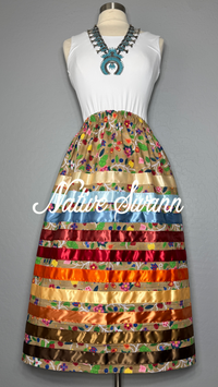 Beige Beaded Floral Cotton Ribbon Skirt