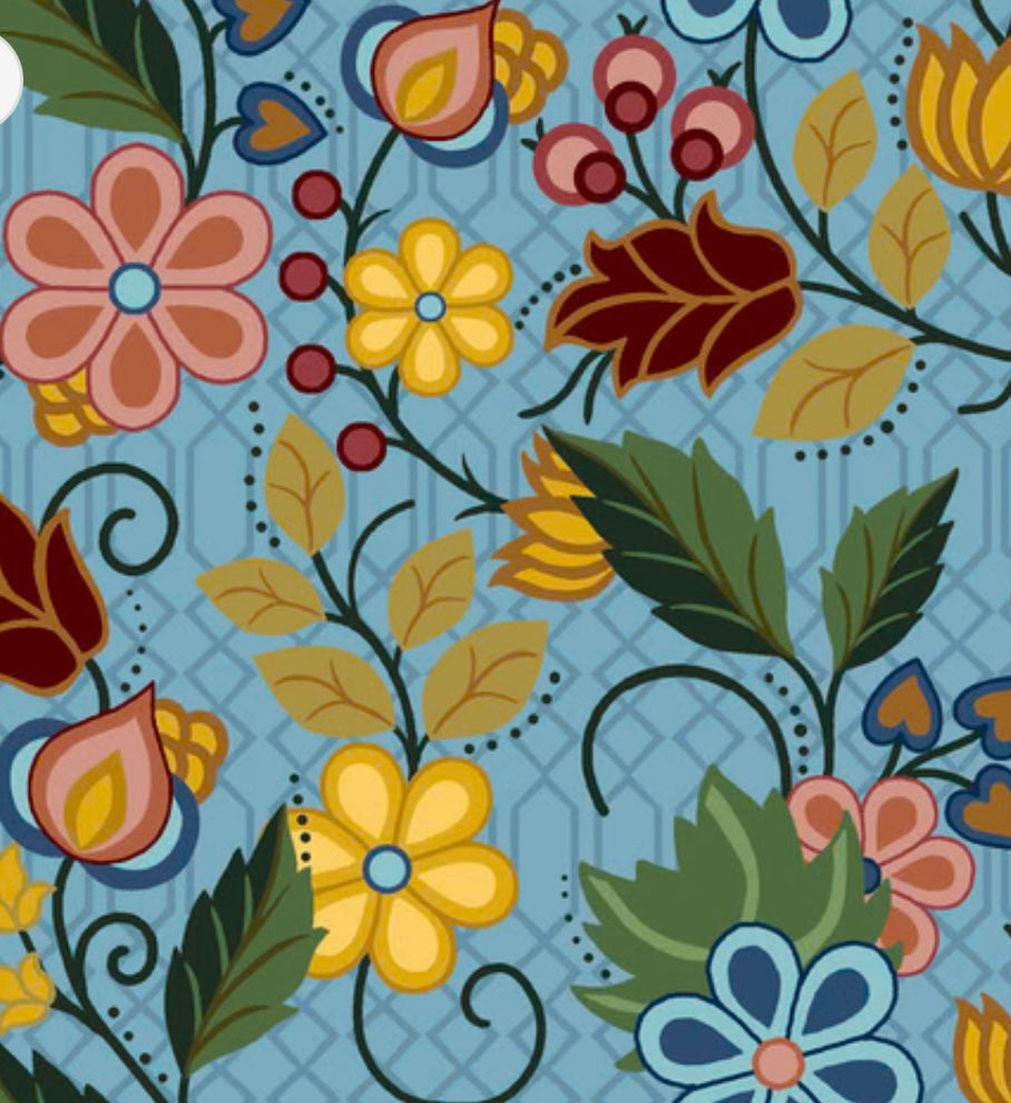 Blue SG4 Native Floral Cotton Fabric