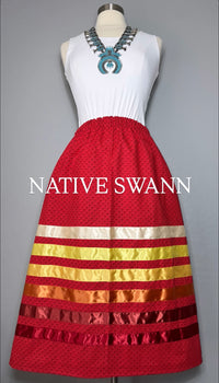 Red Floral Cotton Ribbon Skirt
