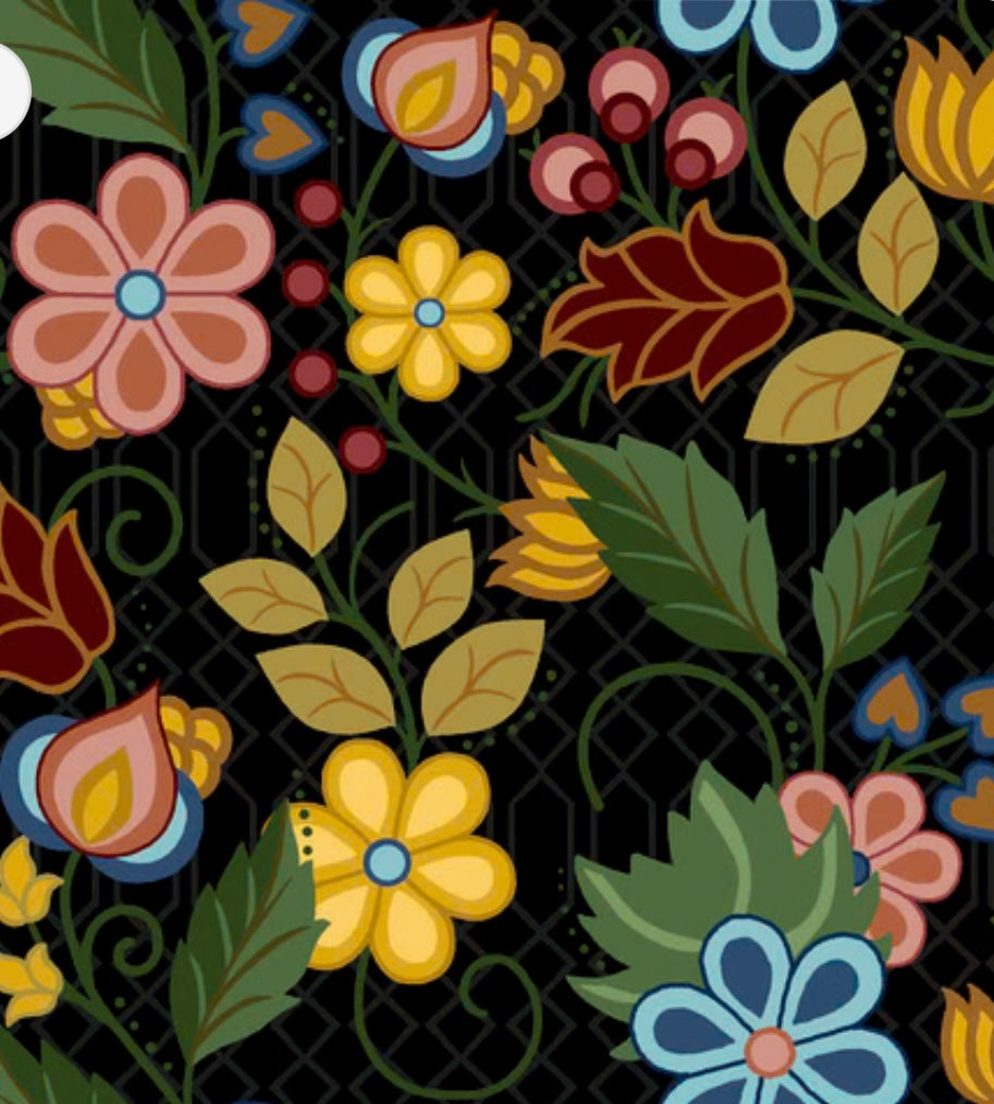 Black SG4 Native Floral Cotton Fabric