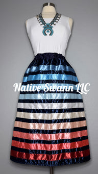 Navy Blue Satin Ribbon Skirt w/ Pockets