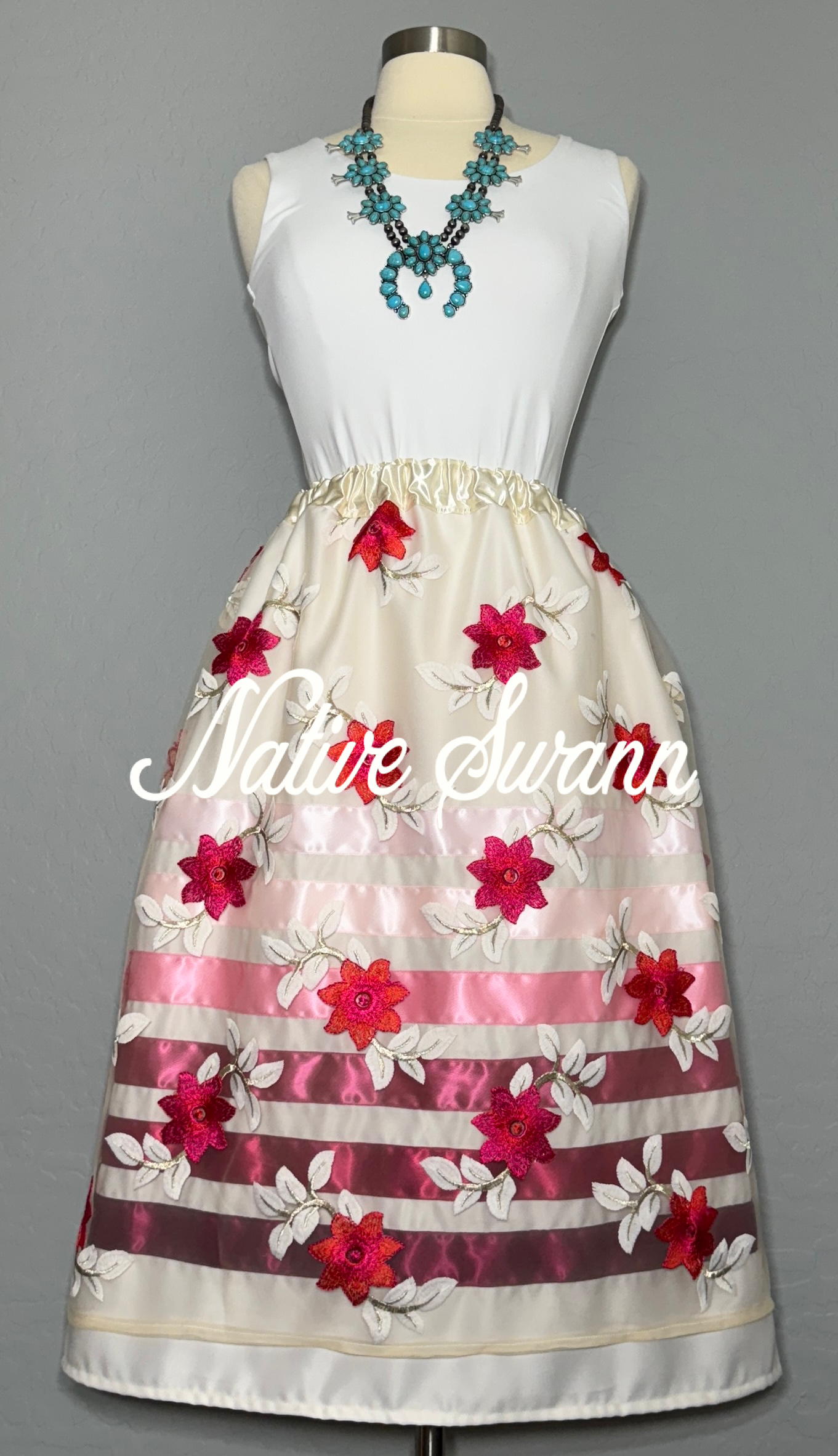 Hot Pink Floral Overlay Satin Ribbon Skirt