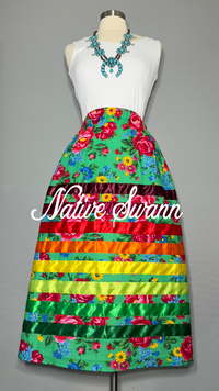 Green Kokum Floral Cotton Ribbon Skirt