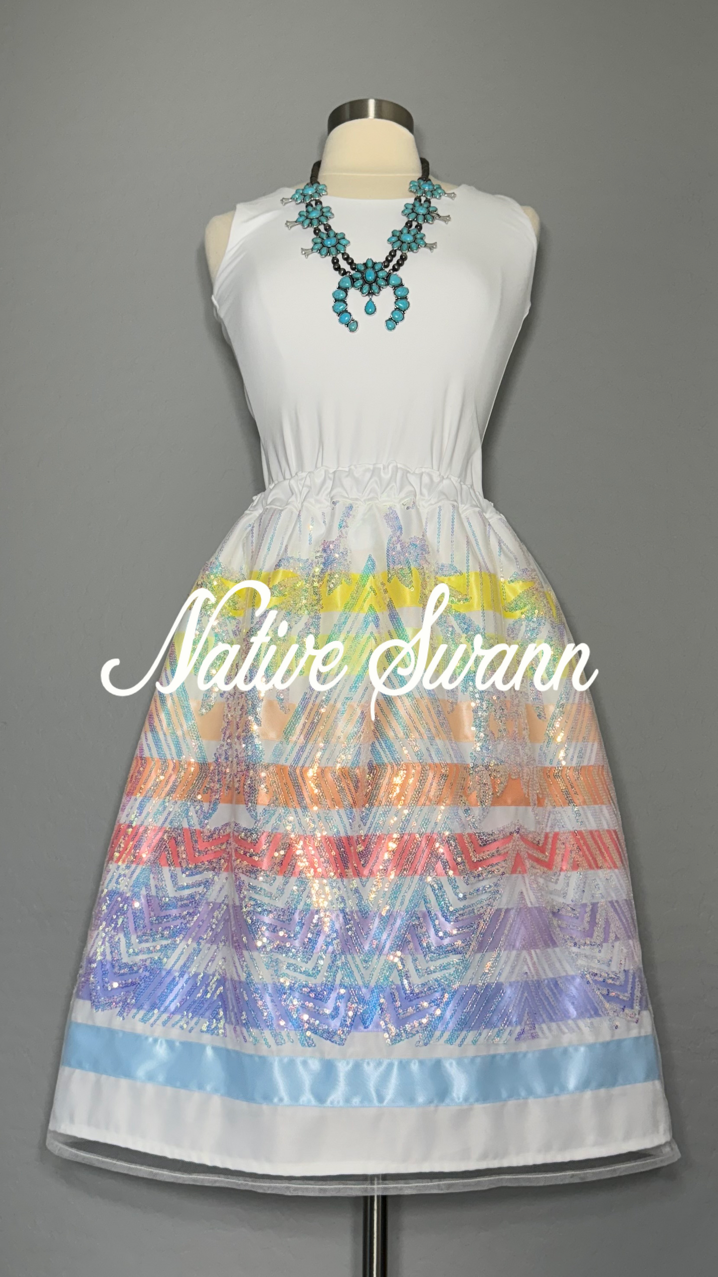 Pre-Teen Sequins Pastel Overlay Satin Ribbon Skirt
