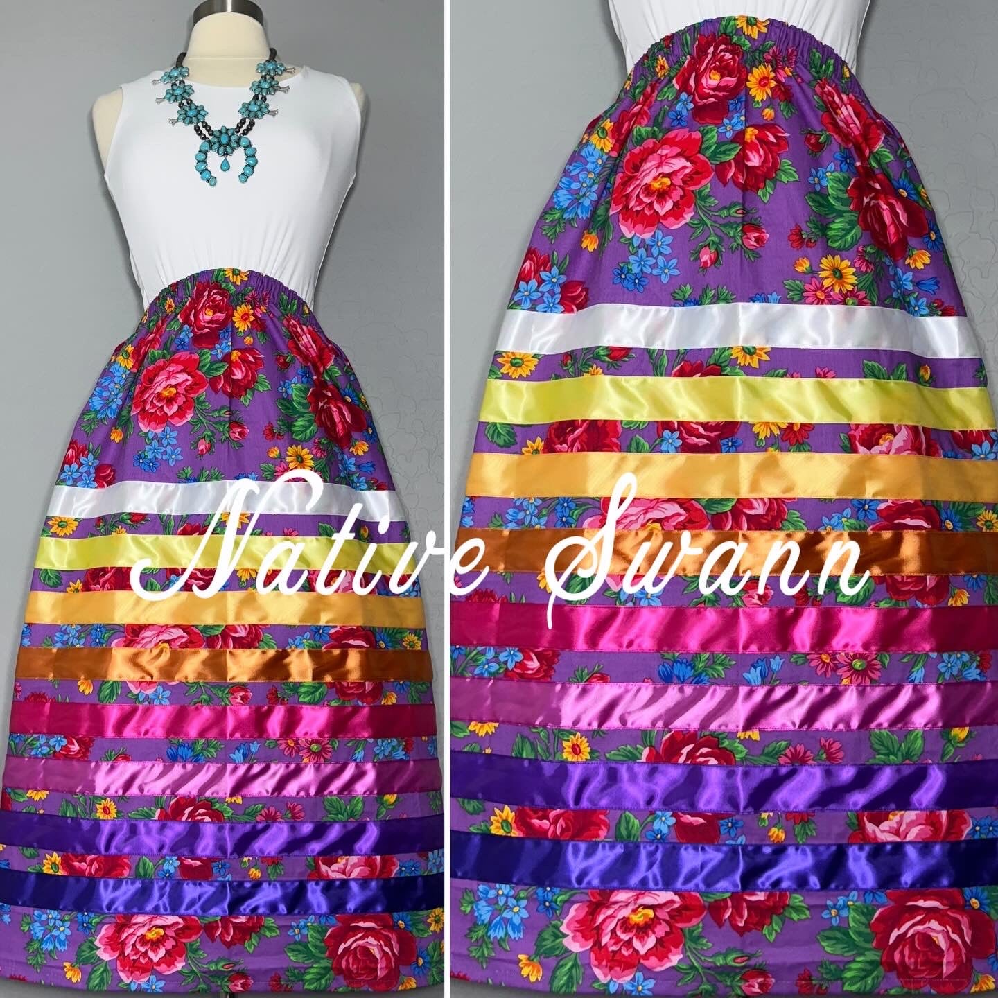 Purple Kokum Floral Cotton Ribbon Skirt