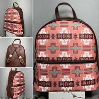 Peach-Brown Native Design Mini-Backpack