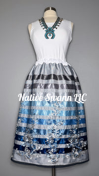 Blues Emb. Floral Overlay Satin Ribbon Skirt