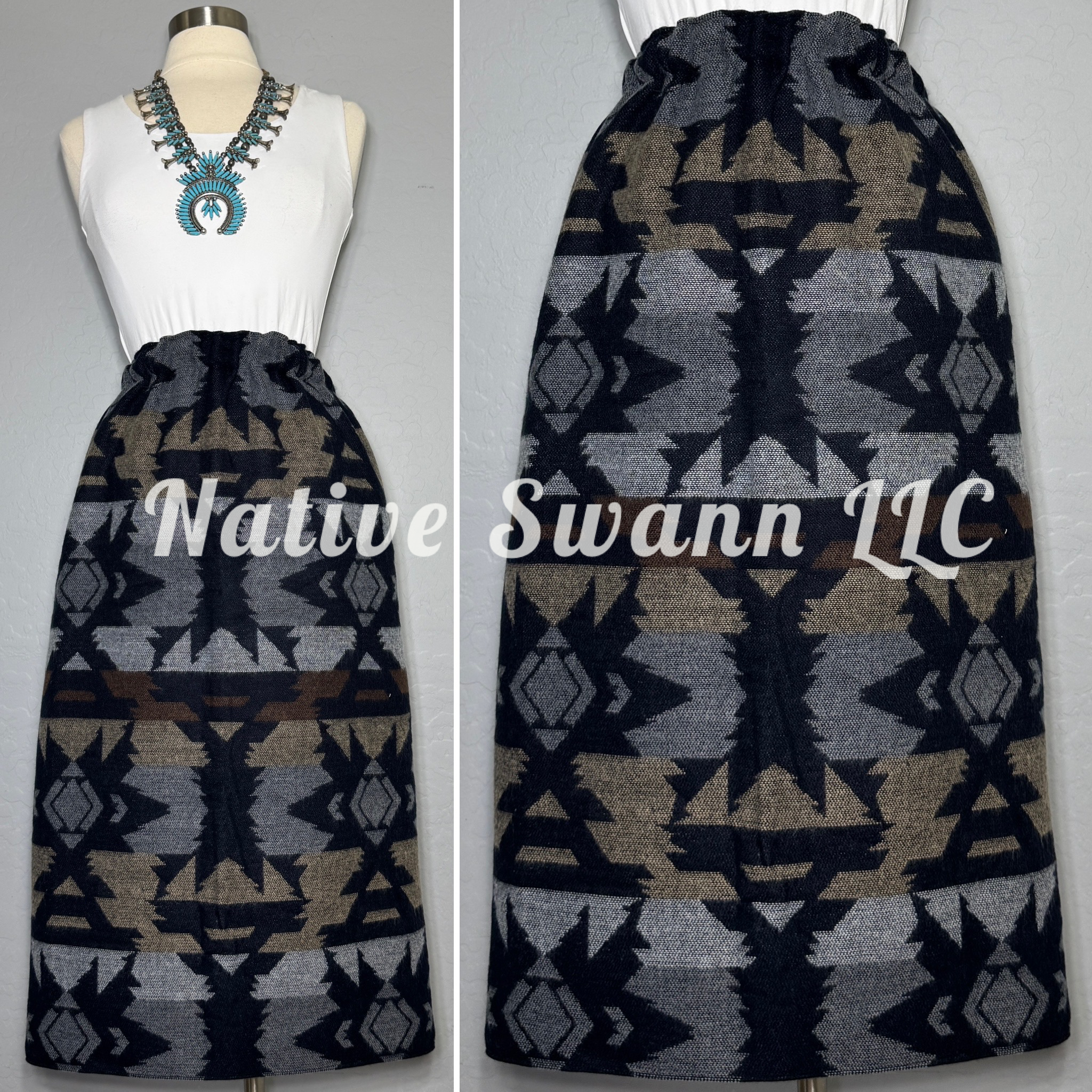 Grey/Navy Wool Skirt