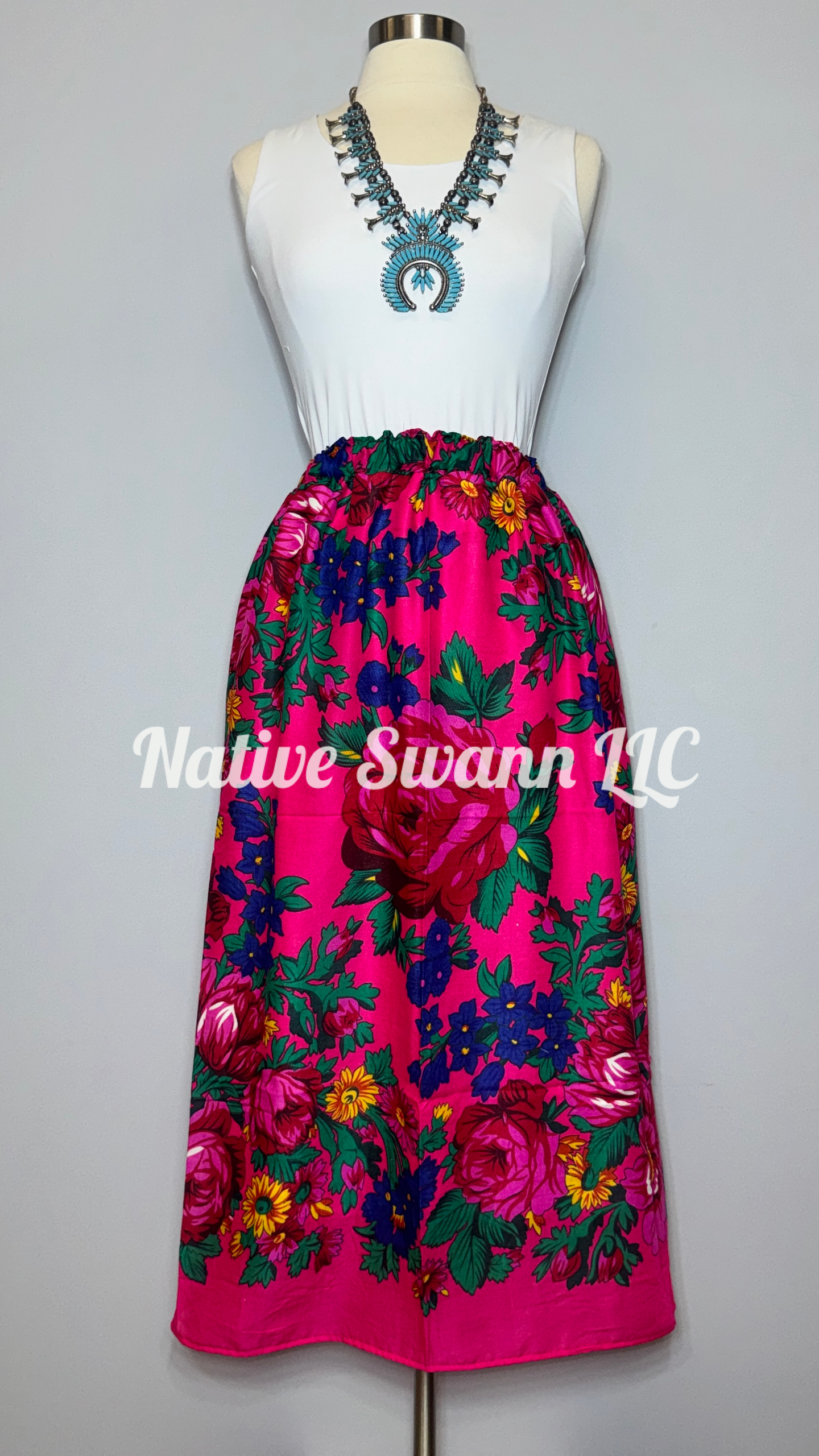 Fusion Pink Granny Floral Scarf Skirt w/ Pockets & Liner ￼