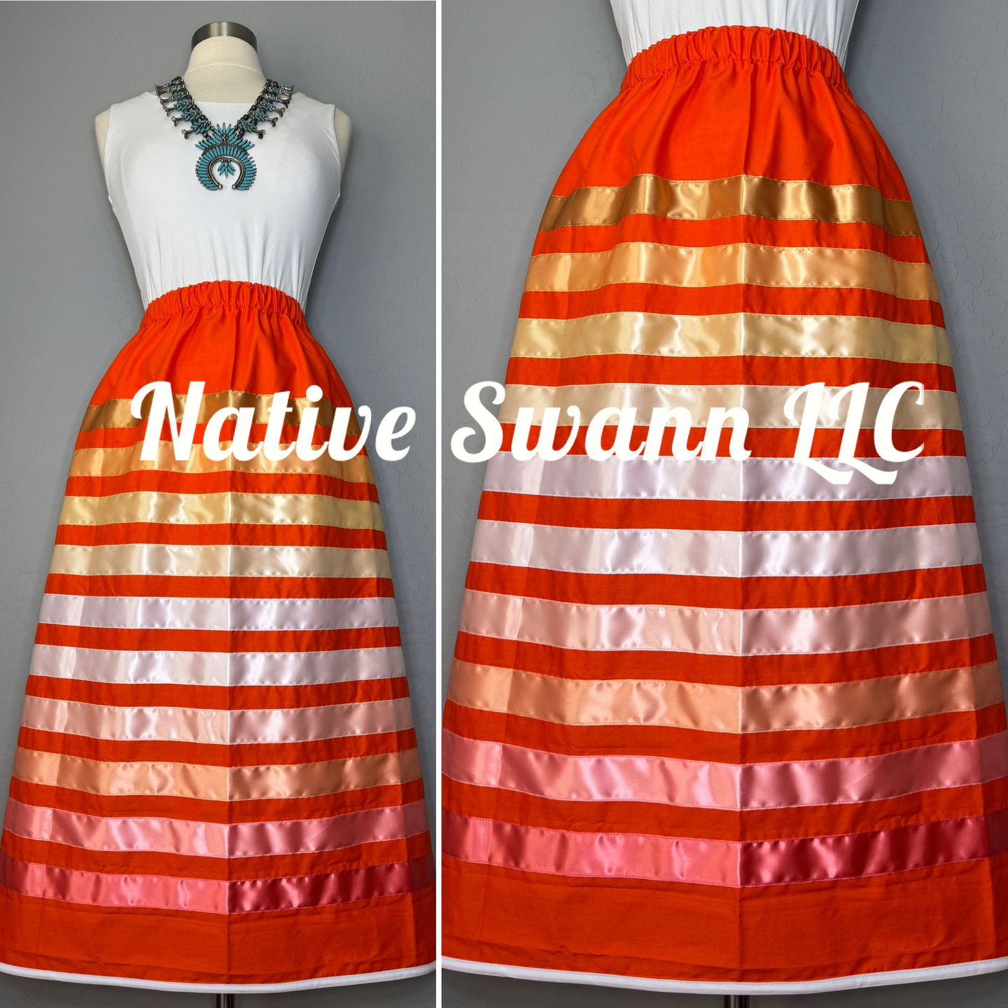 Orange Cotton Ribbon Skirt w/ Pockets