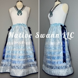 Lt Blue Embroidered Floral Overlay Satin Ribbon Skirt w/ Bows on both sides