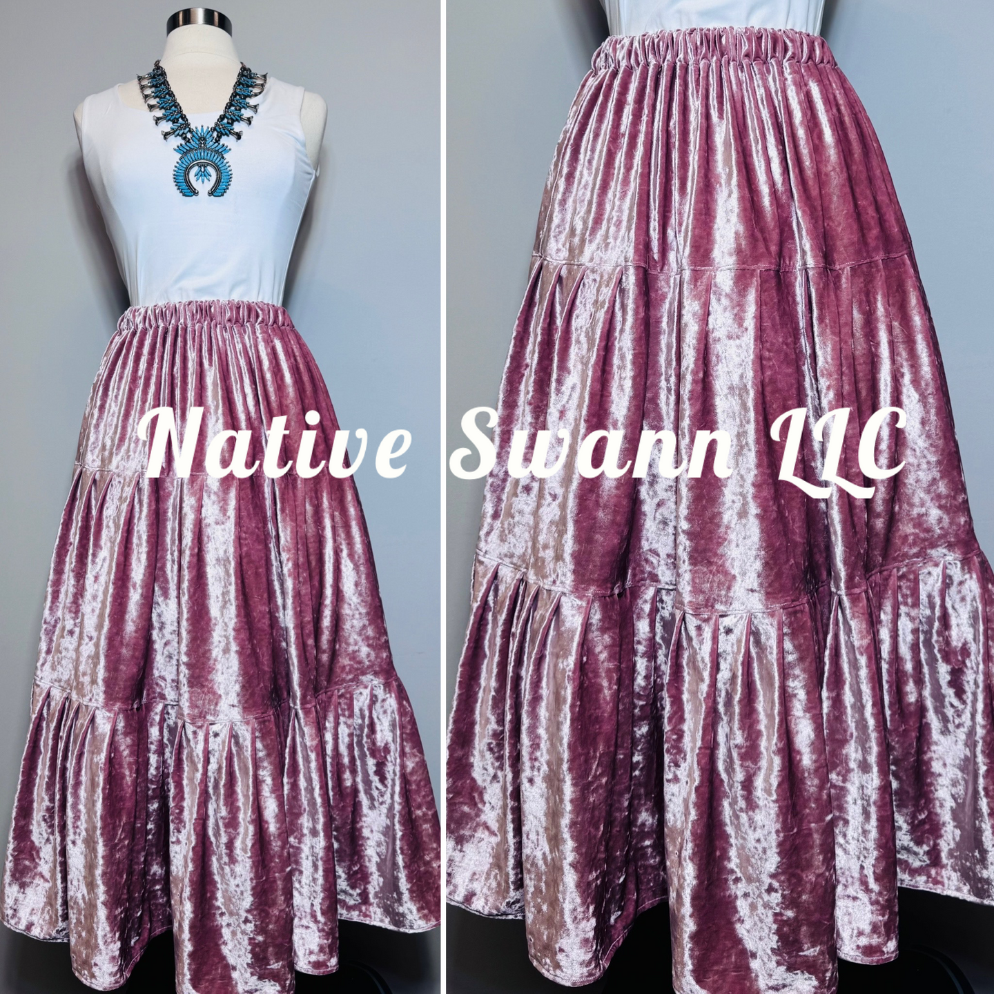Pink 3 Tier Crush Velvet Skirt