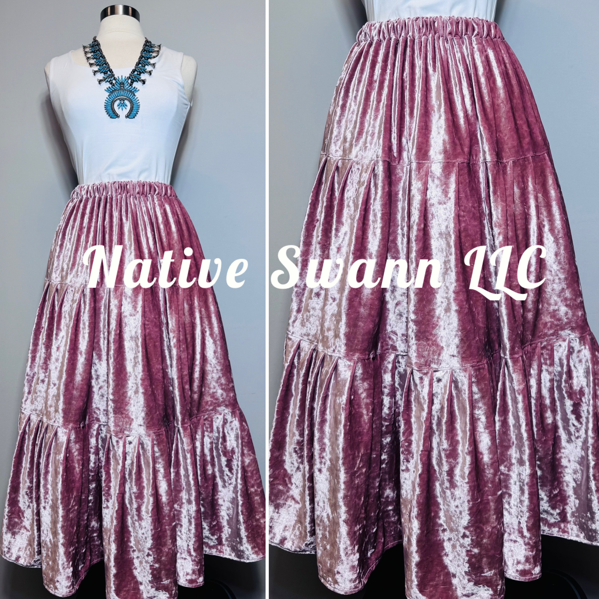 Pink 3 Tier Crush Velvet Skirt