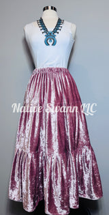 Pink 3 Tier Crush Velvet Skirt