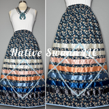 NEW Blues + Peach Flowers Cotton Ribbon Skirt w/ Pockets