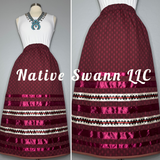 Burgundy Navajo Basket Design Cotton Ribbon Skirt w/ Pockets