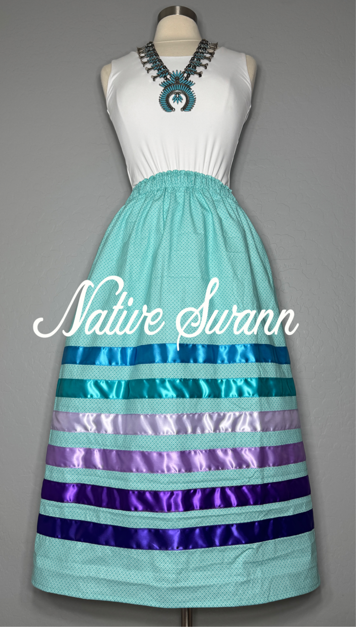 Aqua Diamond Cotton Ribbon Skirt