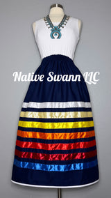 Navy Blue Solid Cotton Ribbon Skirt w/ Pockets
