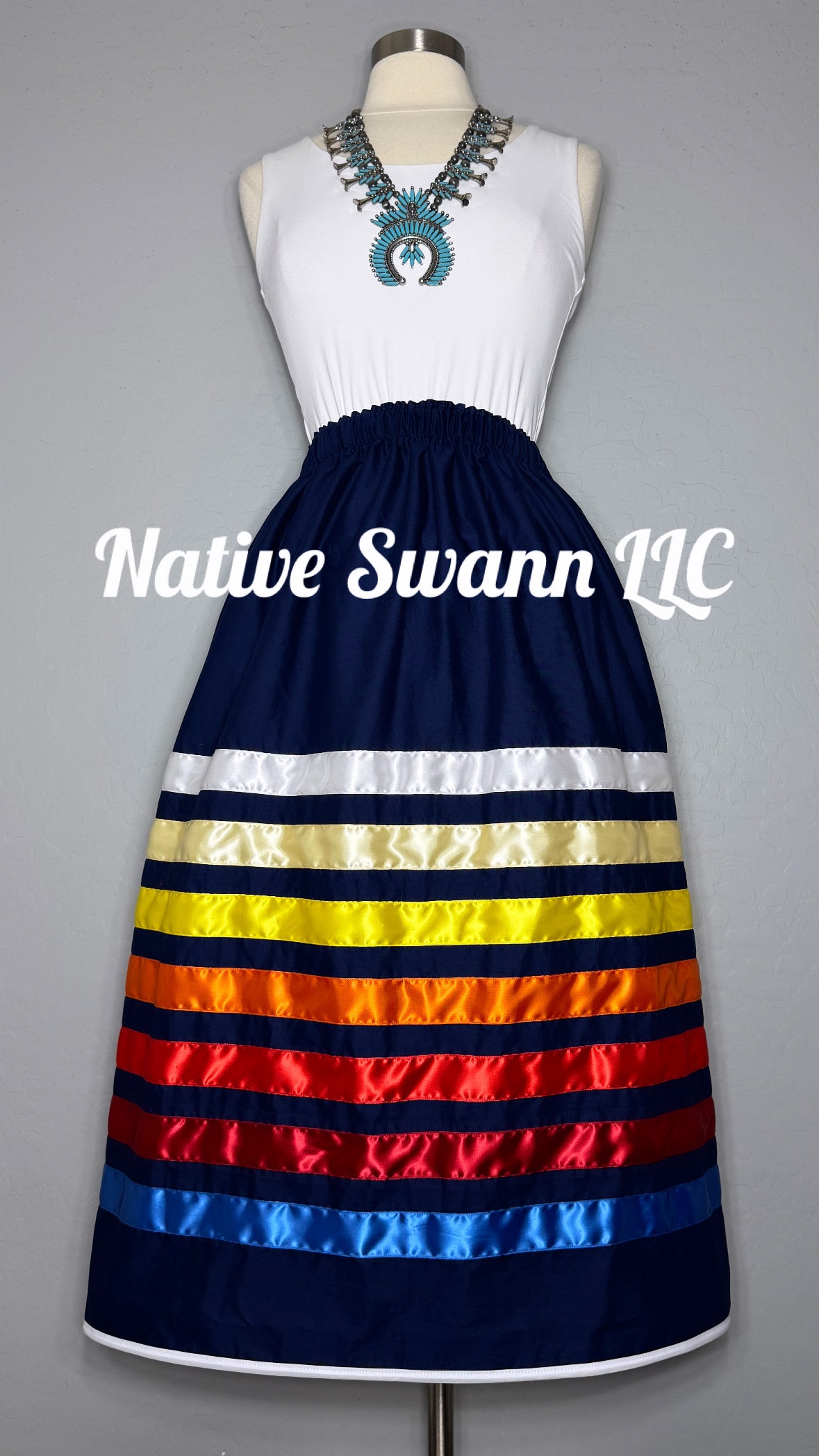 Navy Blue Solid Cotton Ribbon Skirt w/ Pockets