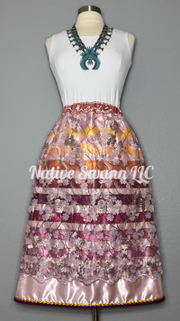 3D Floral Sequins Overlay Satin Ribbon Skirt