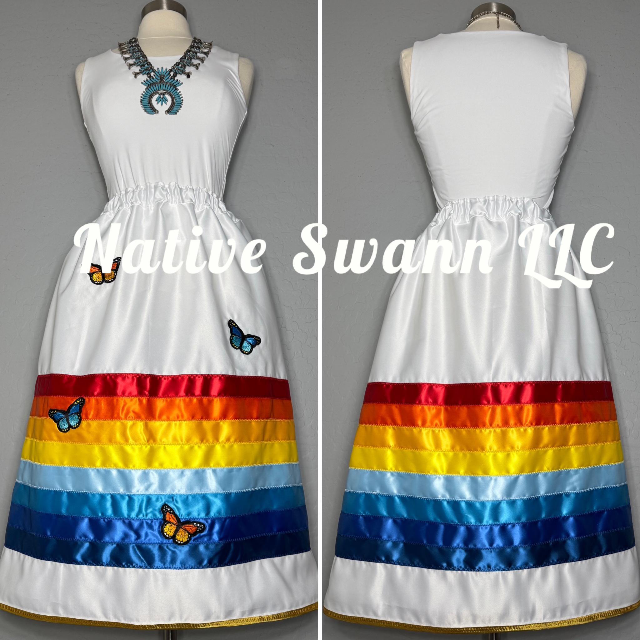 Multi-Color Butterfly Satin Ribbon Skirt w/ Pockets