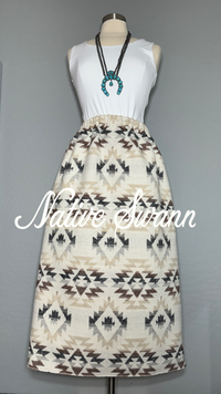 Ivory-Grey-Brown Native Design Wool Skirt