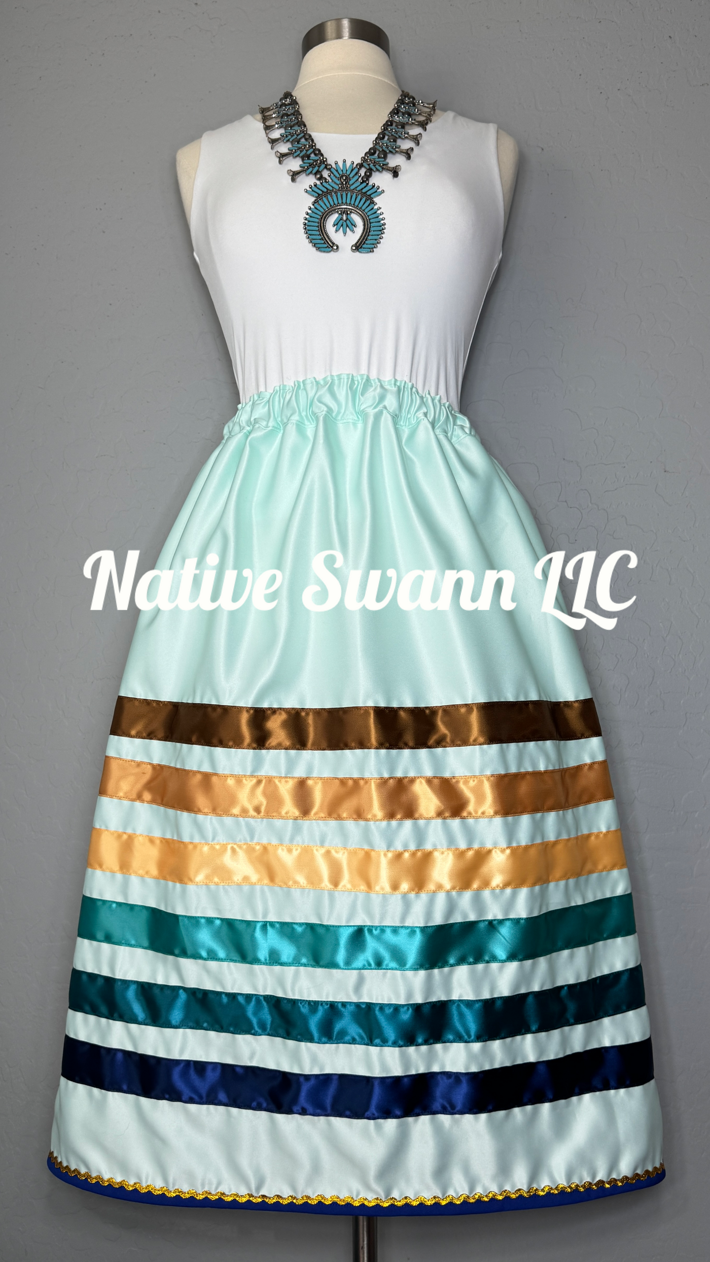Mint Satin Ribbon Skirt w/ Pockets