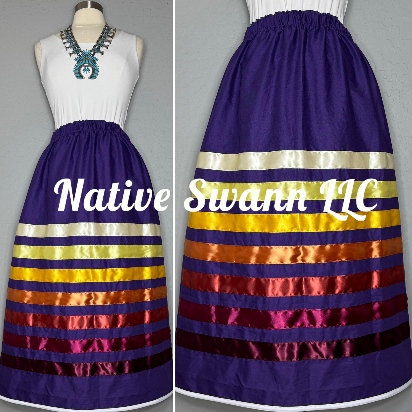 Purple Solid Cotton Ribbon Skirt w/ Pockets