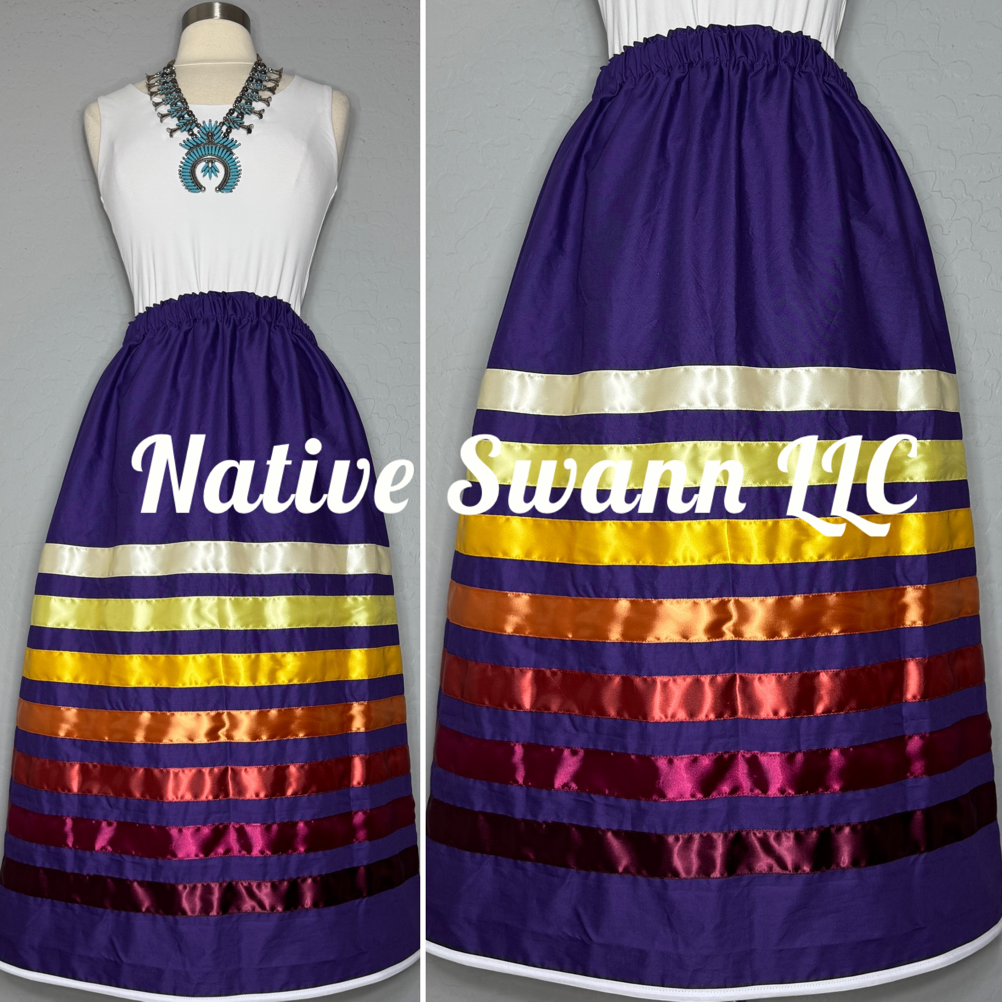 Purple Solid Cotton Ribbon Skirt w/ Pockets
