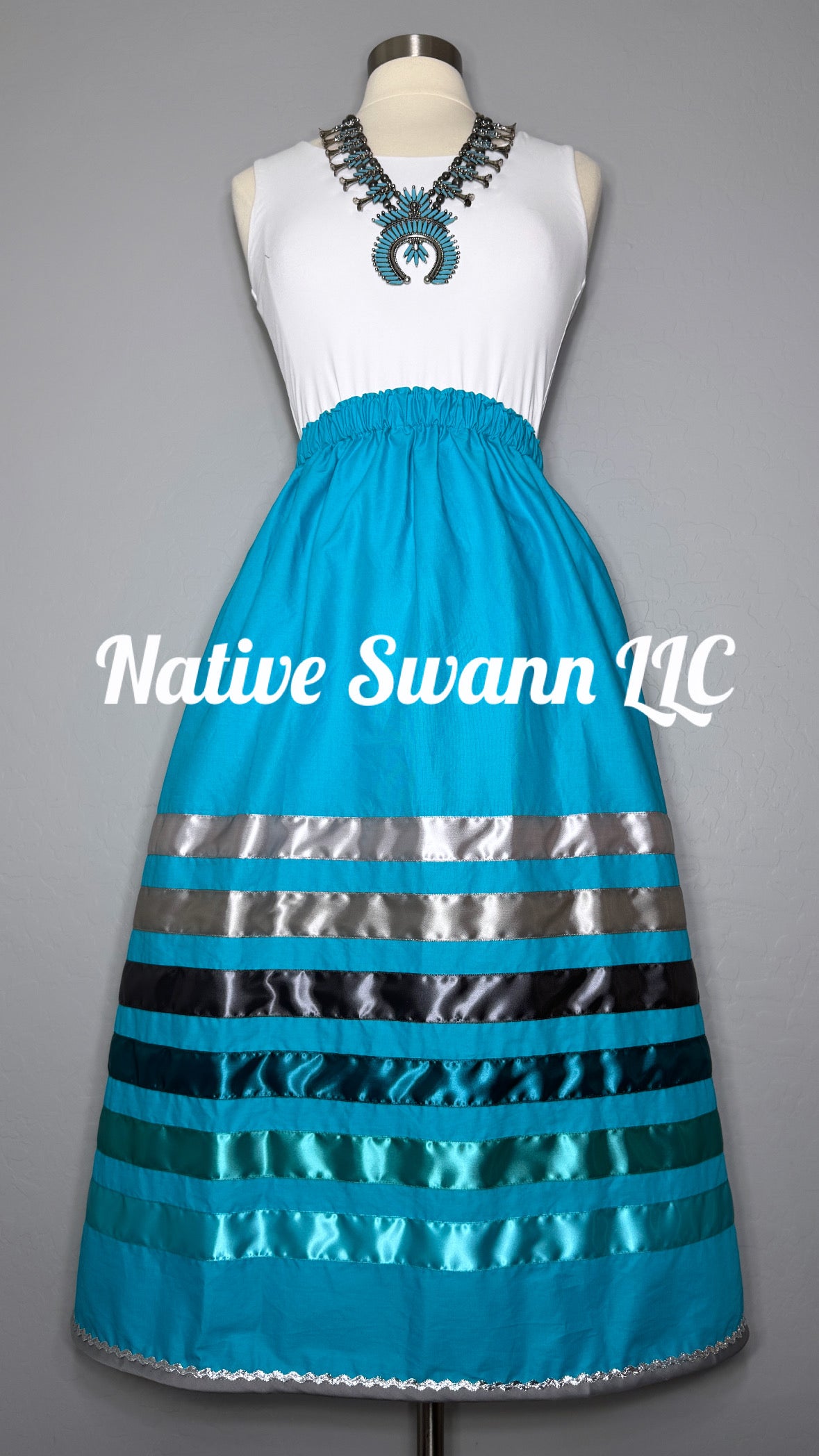 Turquoise Solid Cotton Ribbon Skirts w/ Pockets