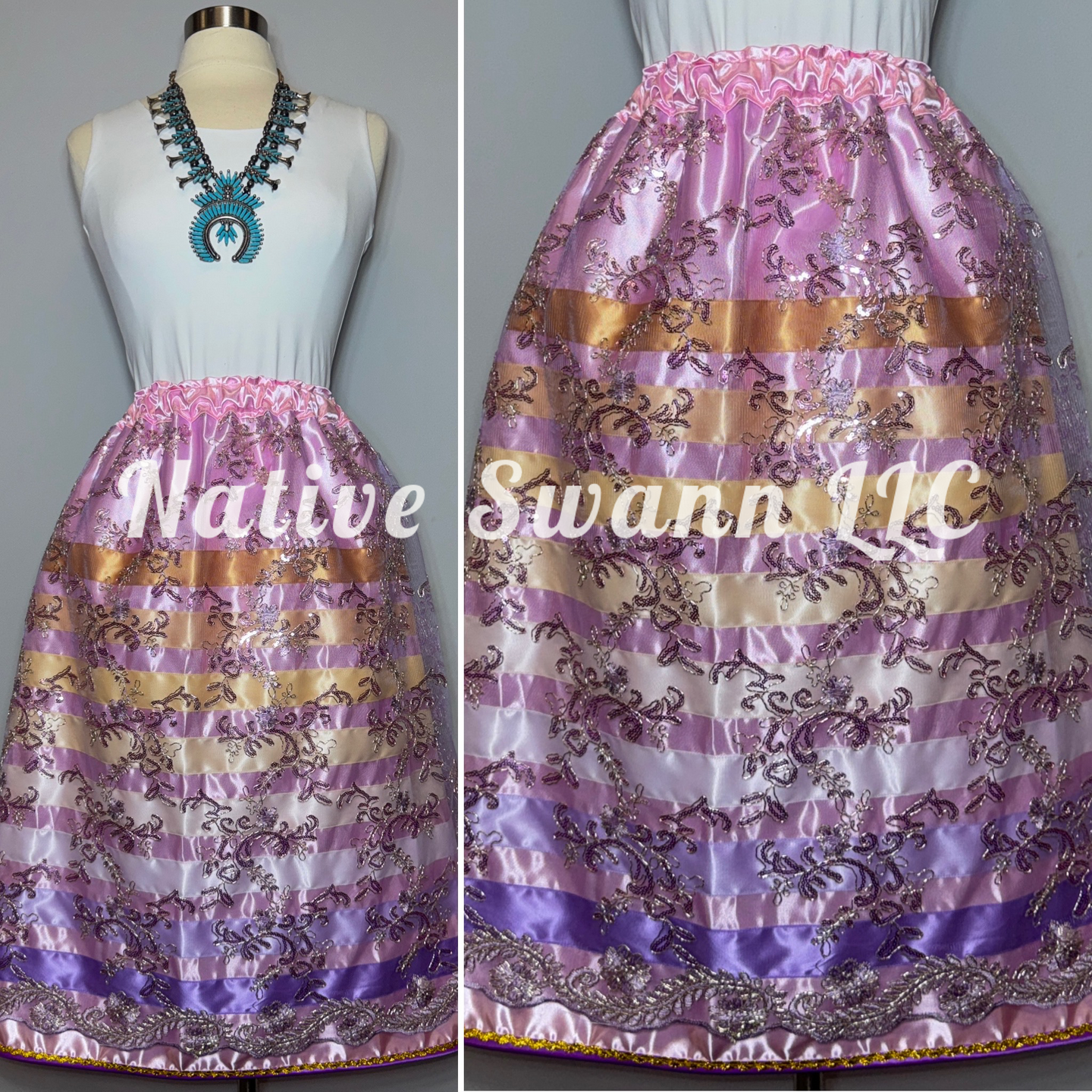 Lt. Pink Princess Florals Overlay Satin Ribbon Skirt