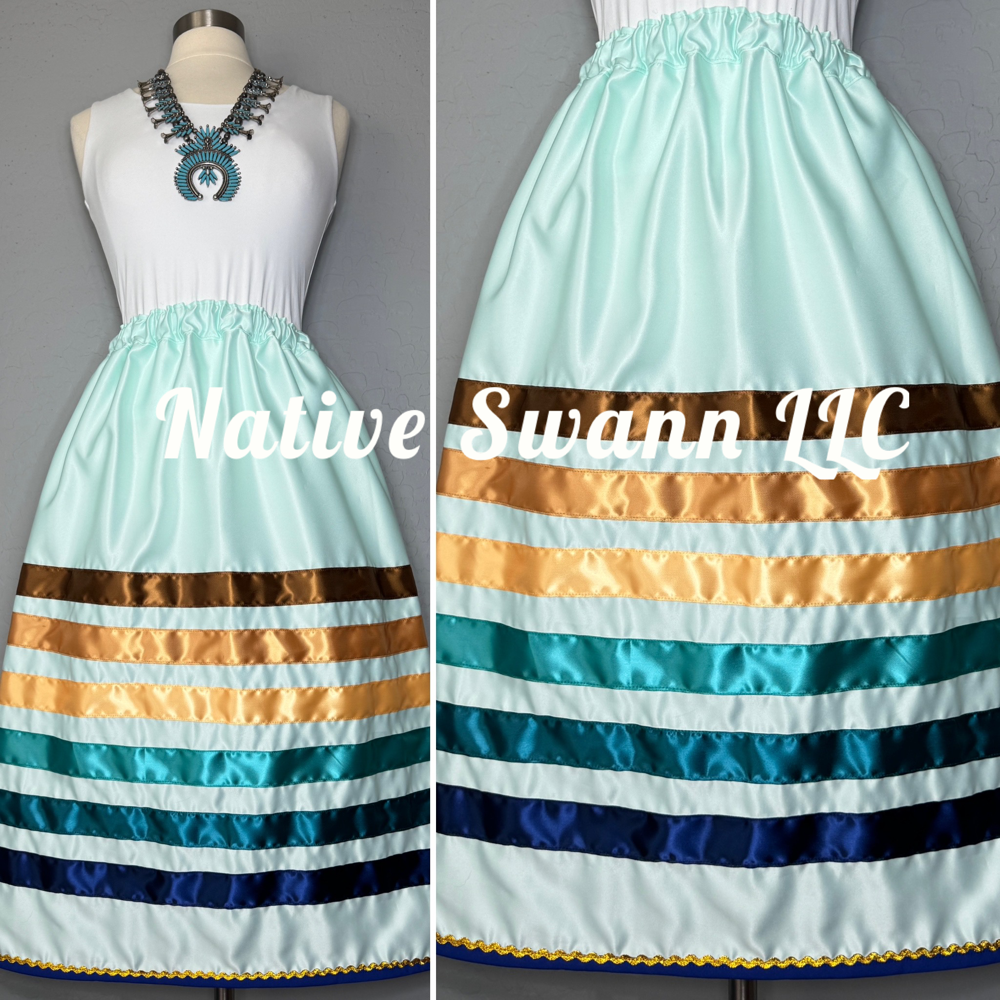 Mint Satin Ribbon Skirt w/ Pockets