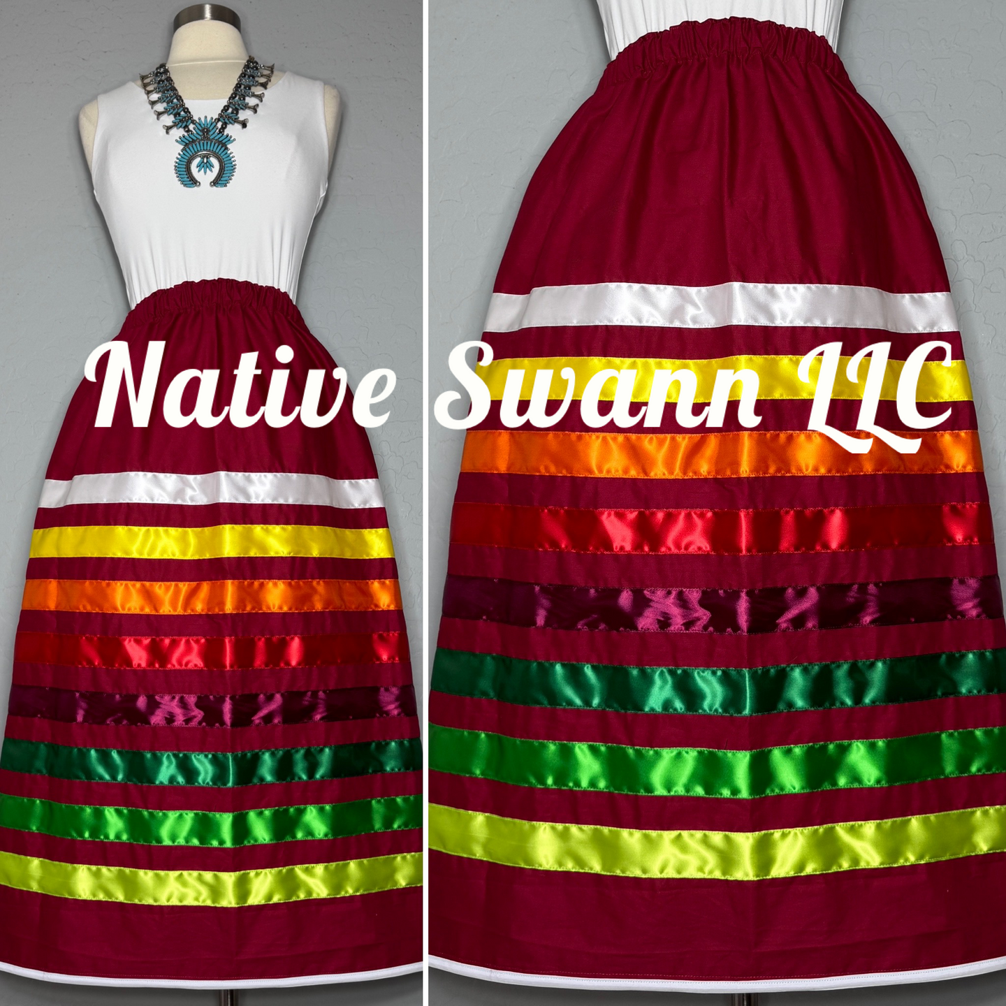 Scarlet Red Solid Cotton Ribbon Skirt w/ Pockets