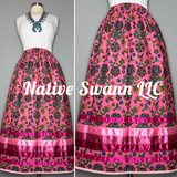 Pink Beaded Print Hummingbird Cotton Ribbon Skirt w/ pockets