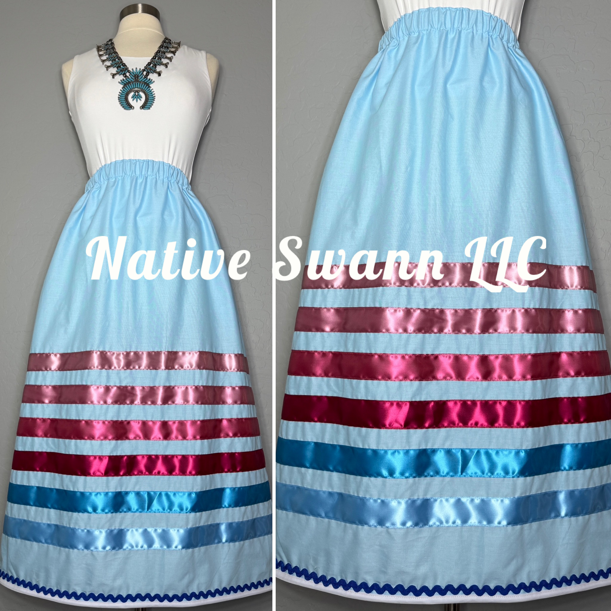 Lt. Blue Solid Cotton Ribbon Skirts w/ Pockets