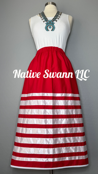 Red+White Cotton Ribbon Skirts w/ Pockets