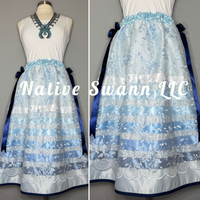 Lt Blue Embroidered Floral Overlay Satin Ribbon Skirt w/ Bows on both sides