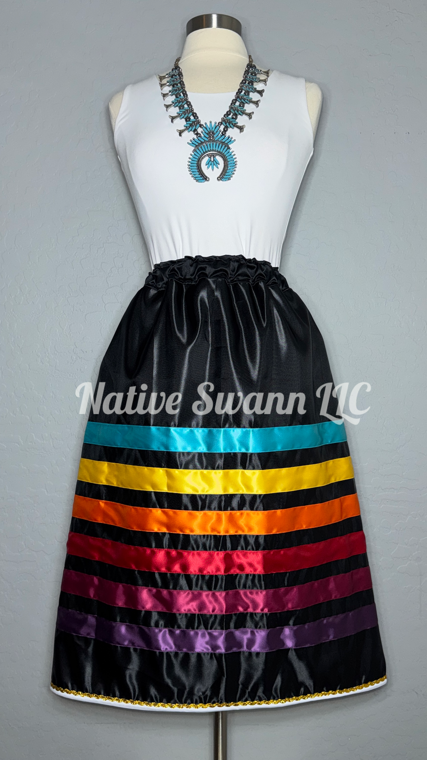Black Satin Ribbon Skirt w/ Pockets