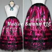 Fuchsia + Black Floral Overlay Satin Ribbon Skirt