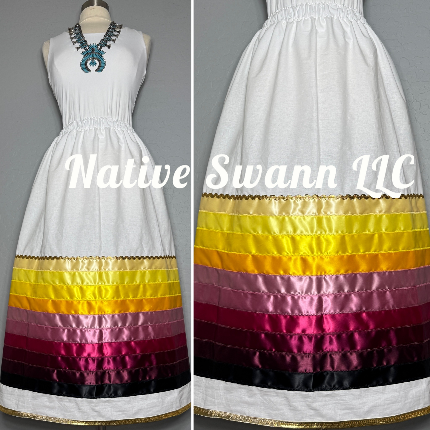 White Solid Cotton Ribbon Skirt w/ Pockets