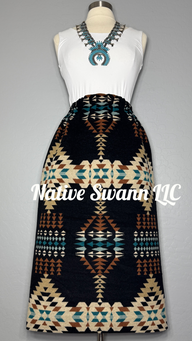 Black Native Design Wool Skirt