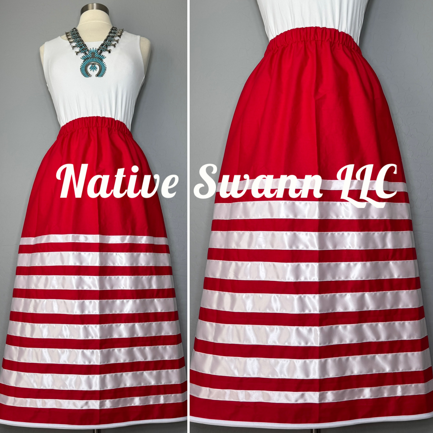 Red+White Cotton Ribbon Skirts w/ Pockets