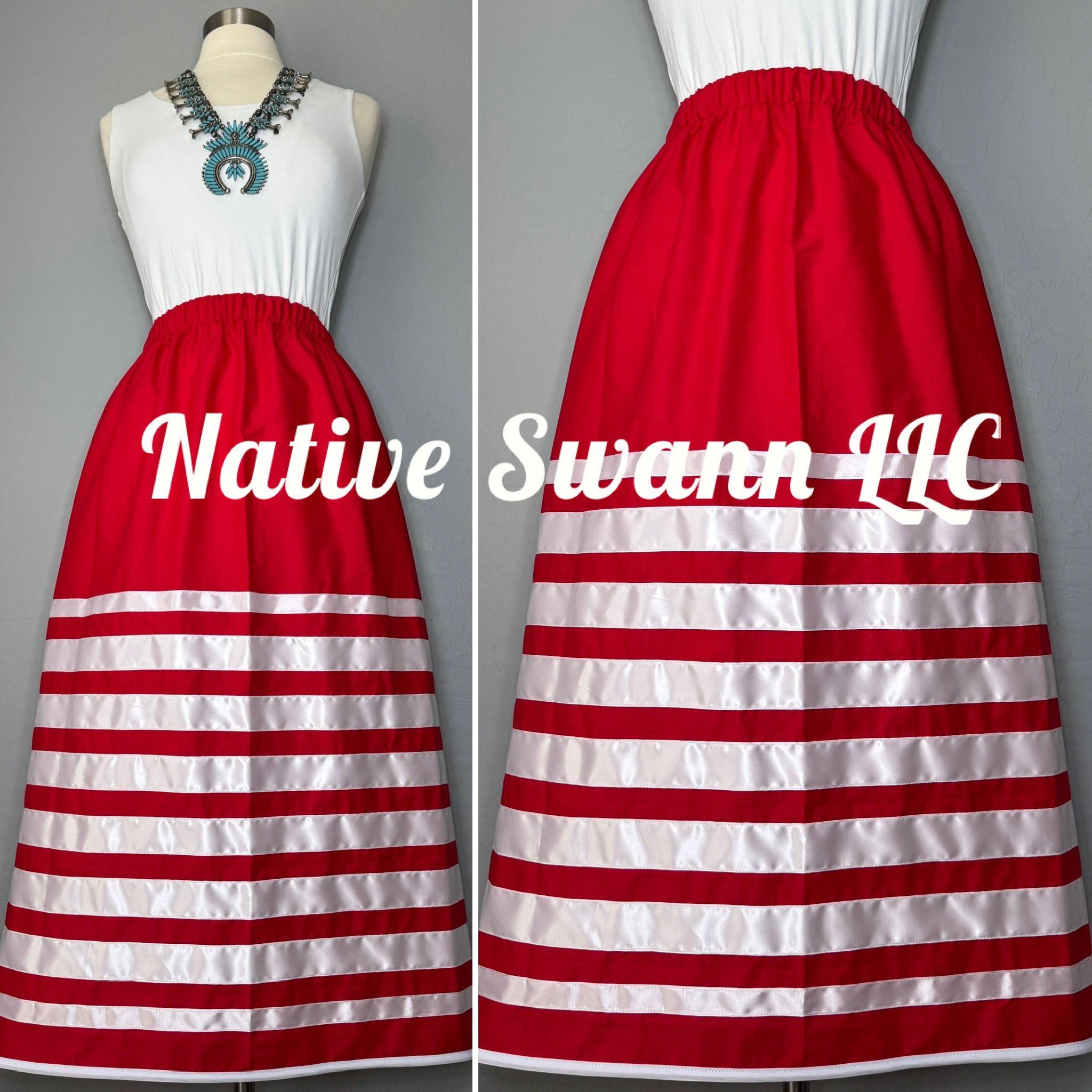 Red+White Cotton Ribbon Skirts w/ Pockets