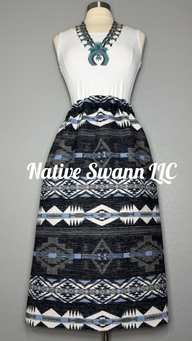 Grey, Navy + Lt. Blue Wool Design Skirt