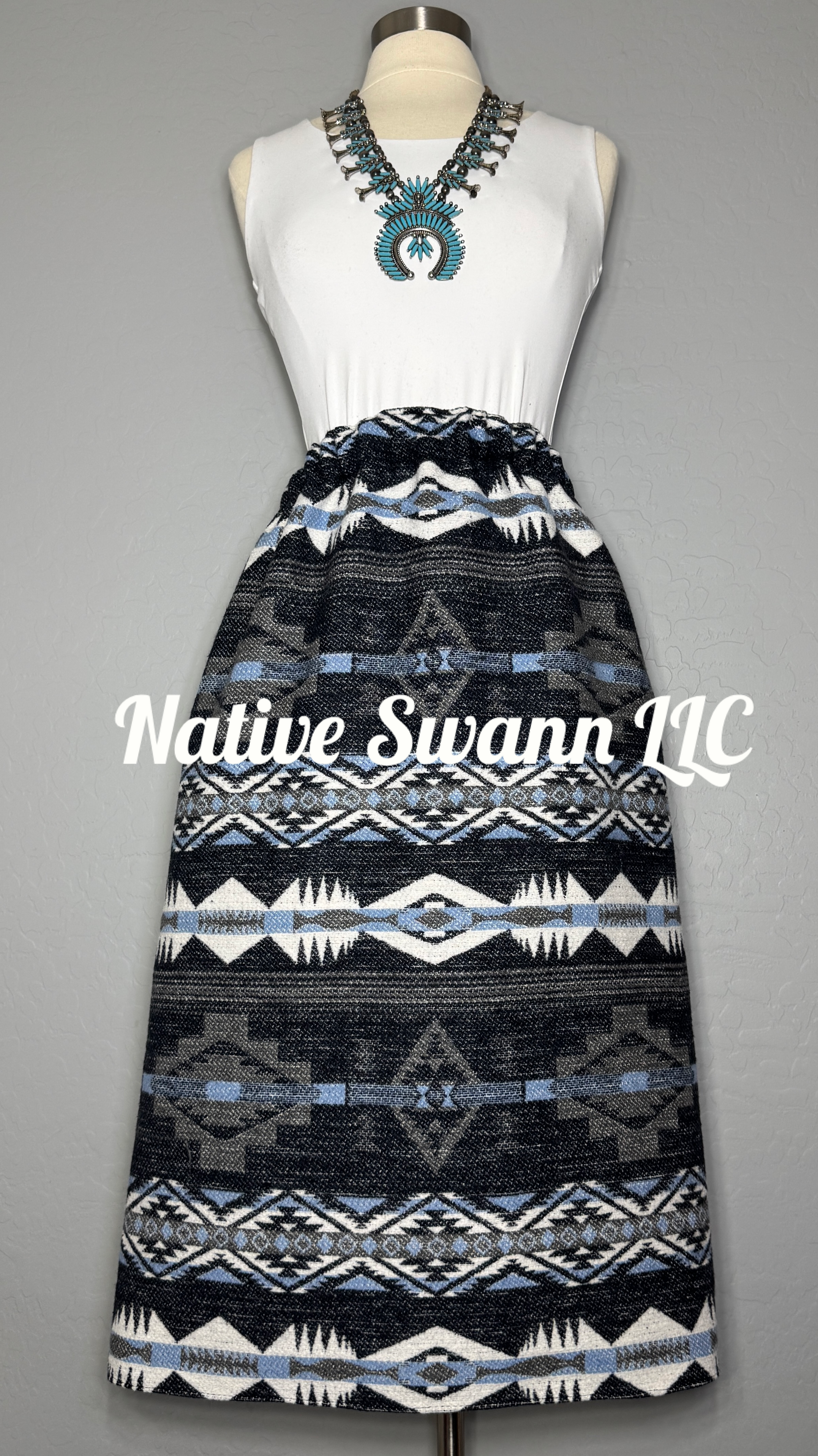 Grey, Navy + Lt. Blue Wool Design Skirt