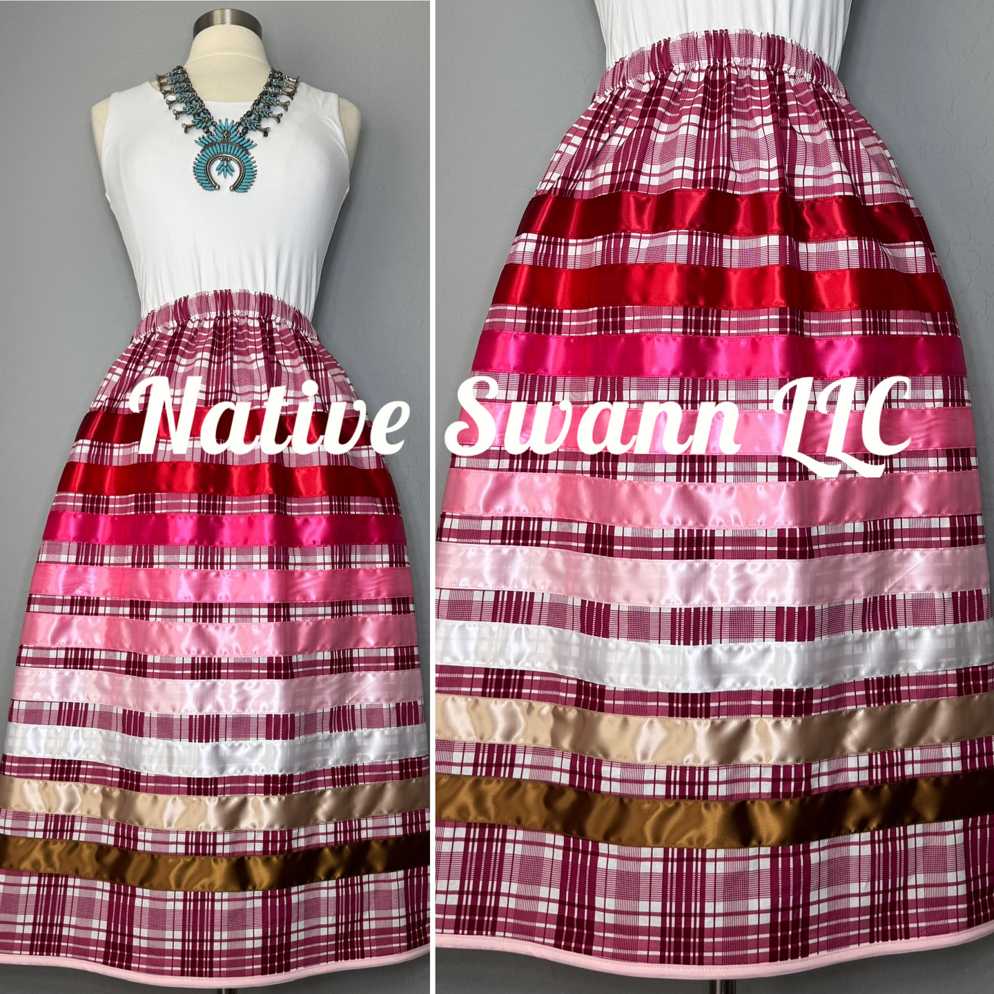 Plaid Valentines Cotton Ribbon Skirt w/ Pockets