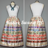 Beige Embroidered Floral Overlay Satin Ribbon Skirt